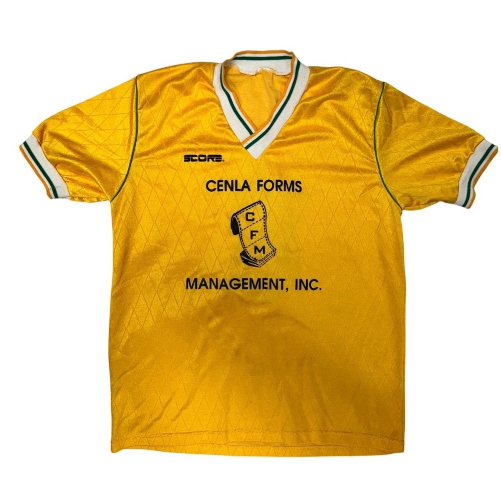 Vintage 90s Score Soccer Jersey Mens Small Yellow Cenla Forms Numeral 8
